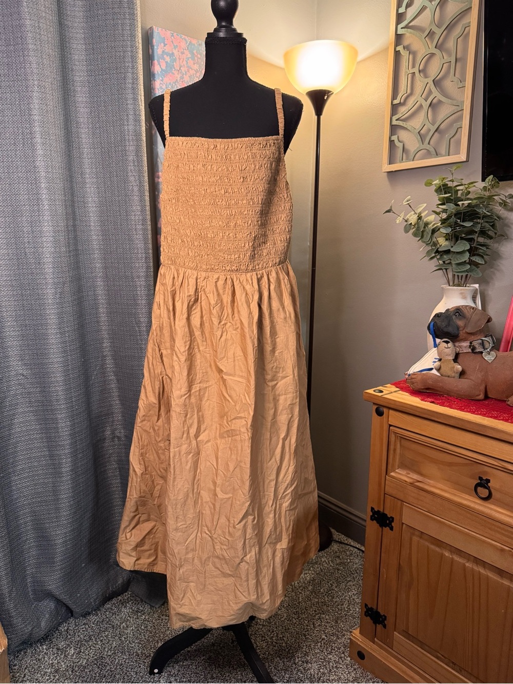Old Navy Tan Maxi Dress with Smocked Bodice